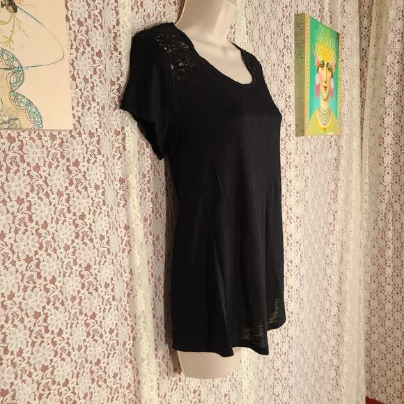 NWT faded glory black ribbed lace back top size medium - Picture 5 of 9